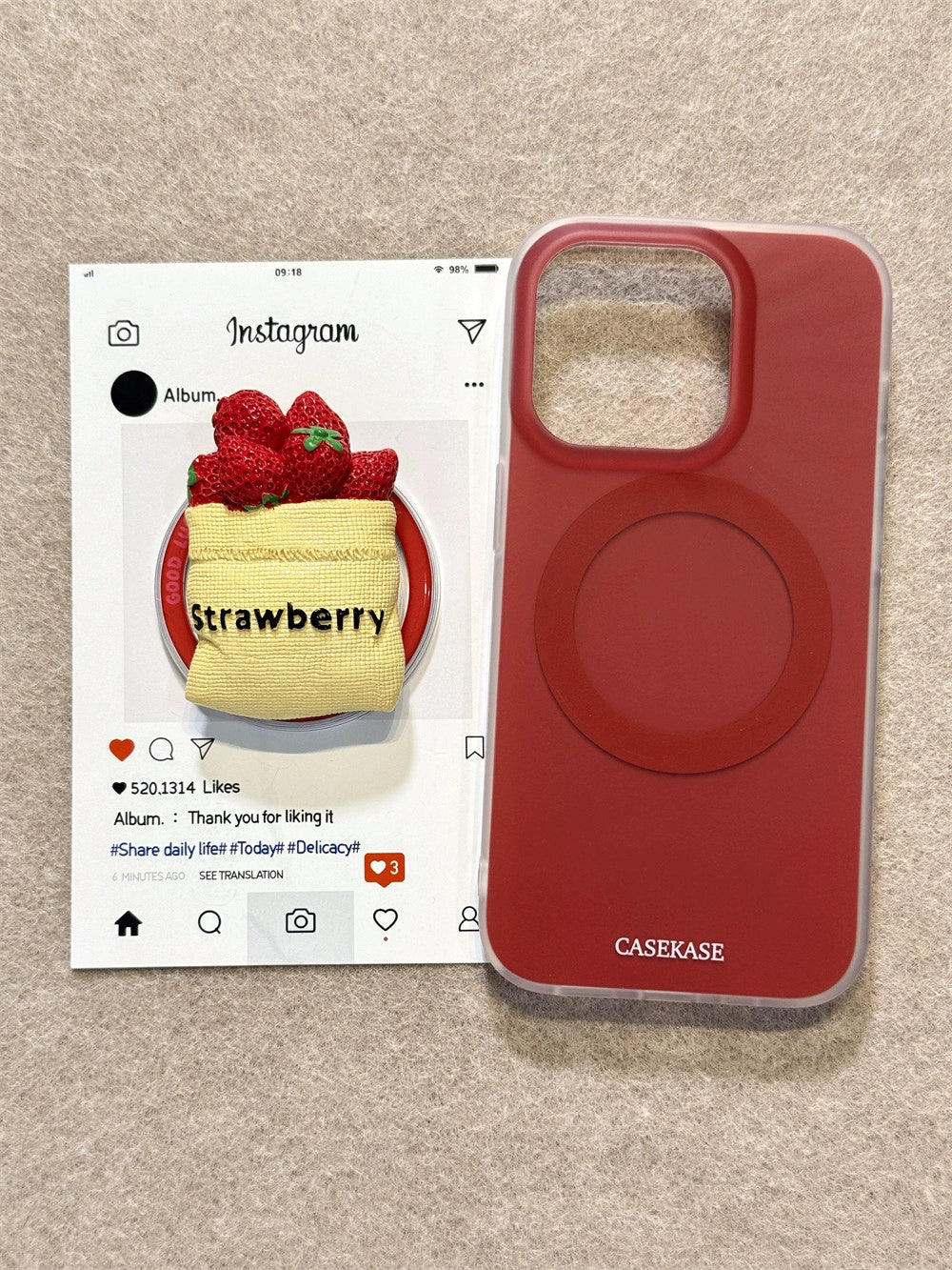 Cute Three-dimensional Strawberry Bag Magnetic Holder Mobile Phone Case Suitable for iPhone16 iPhone15 iPhone14 iPhone13