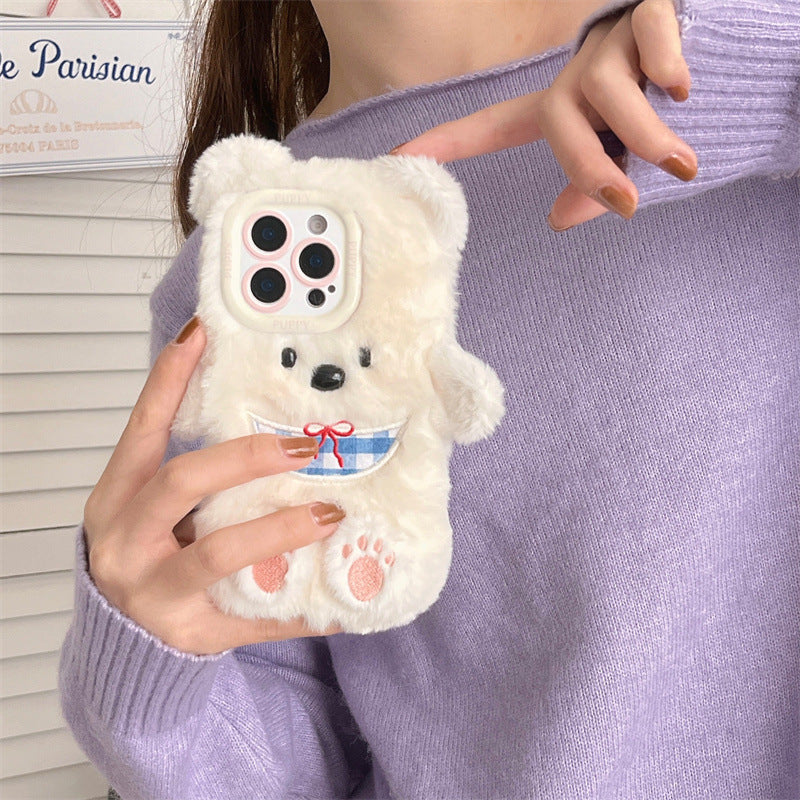 Plush Cute Scarf Puppy Cartoon Phone Case Suitable for iPhone16 iPhone15 iPhone14 iPhone13