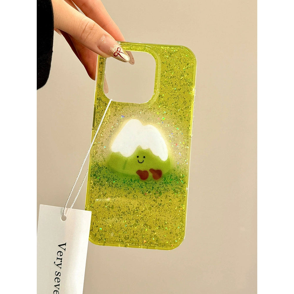 Sequined Double-layer Cute Matcha Green Snow Mountain Aesthetic Mobile Phone Case Suitable for iPhone16 iPhone15 iPhone14 iPhone13