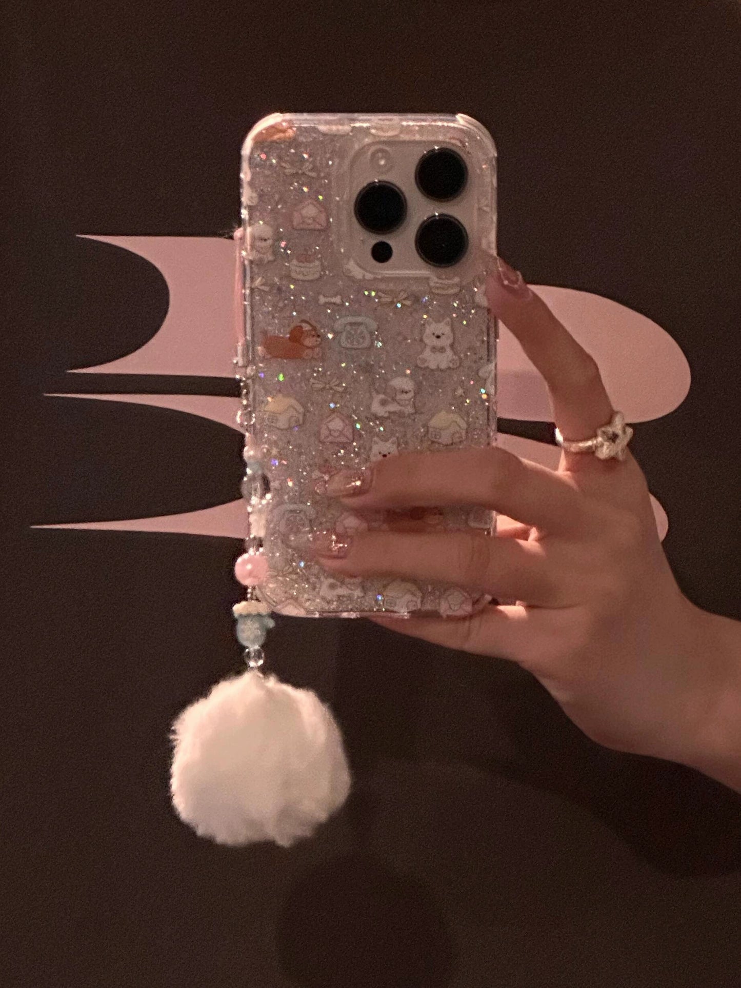 Cute Cartoon White Dog Dachshund Dog Glitter Translucent Aesthetic Mobile Phone Case with Mobile Phone Chain Pendant n Pendant