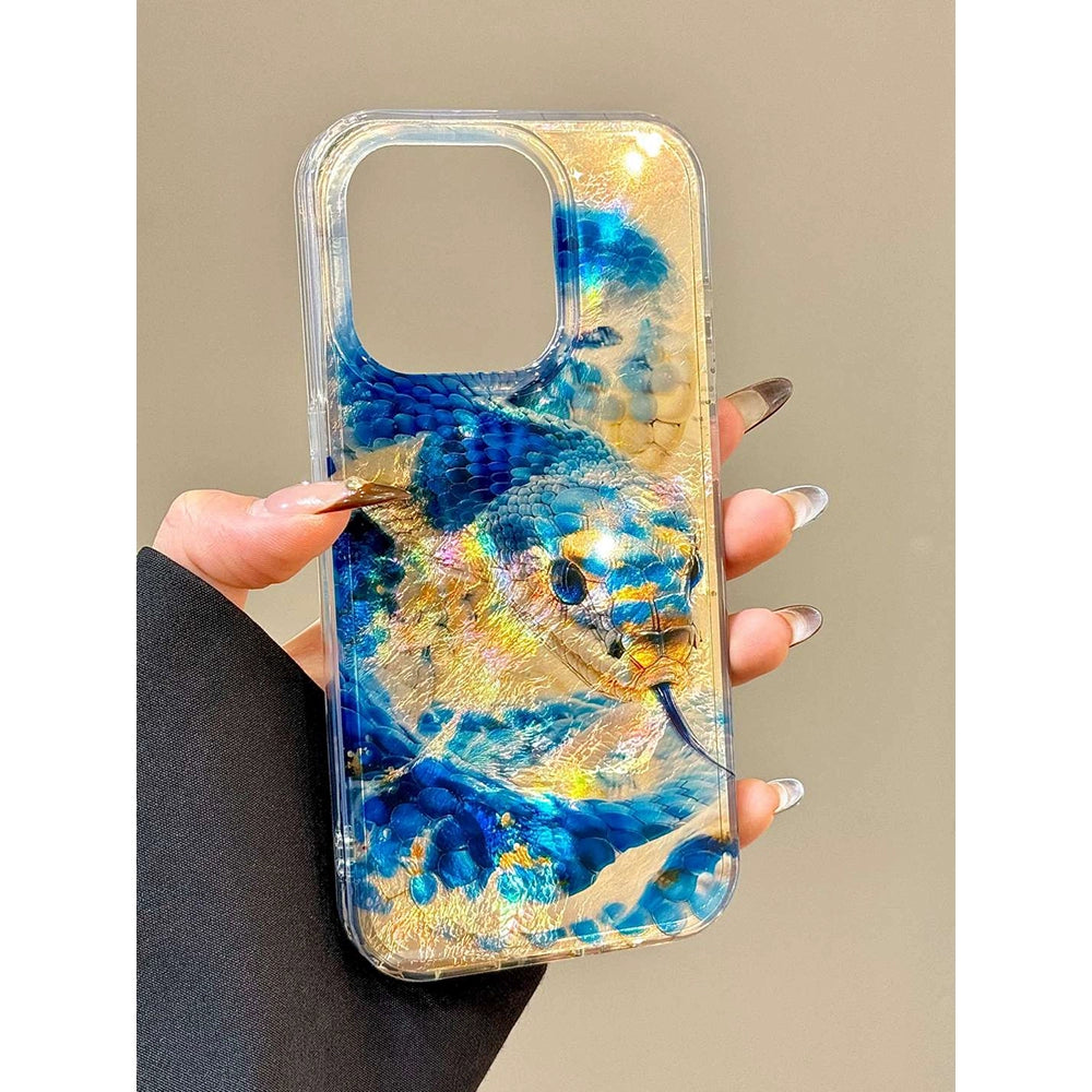 Ink Blue Python Gradual Change Blue Art Aesthetics Mobile Phone Case, Good Luck Mobile Phone Case Suitable for iPhone16 iPhone15 iPhone14 iPhone13