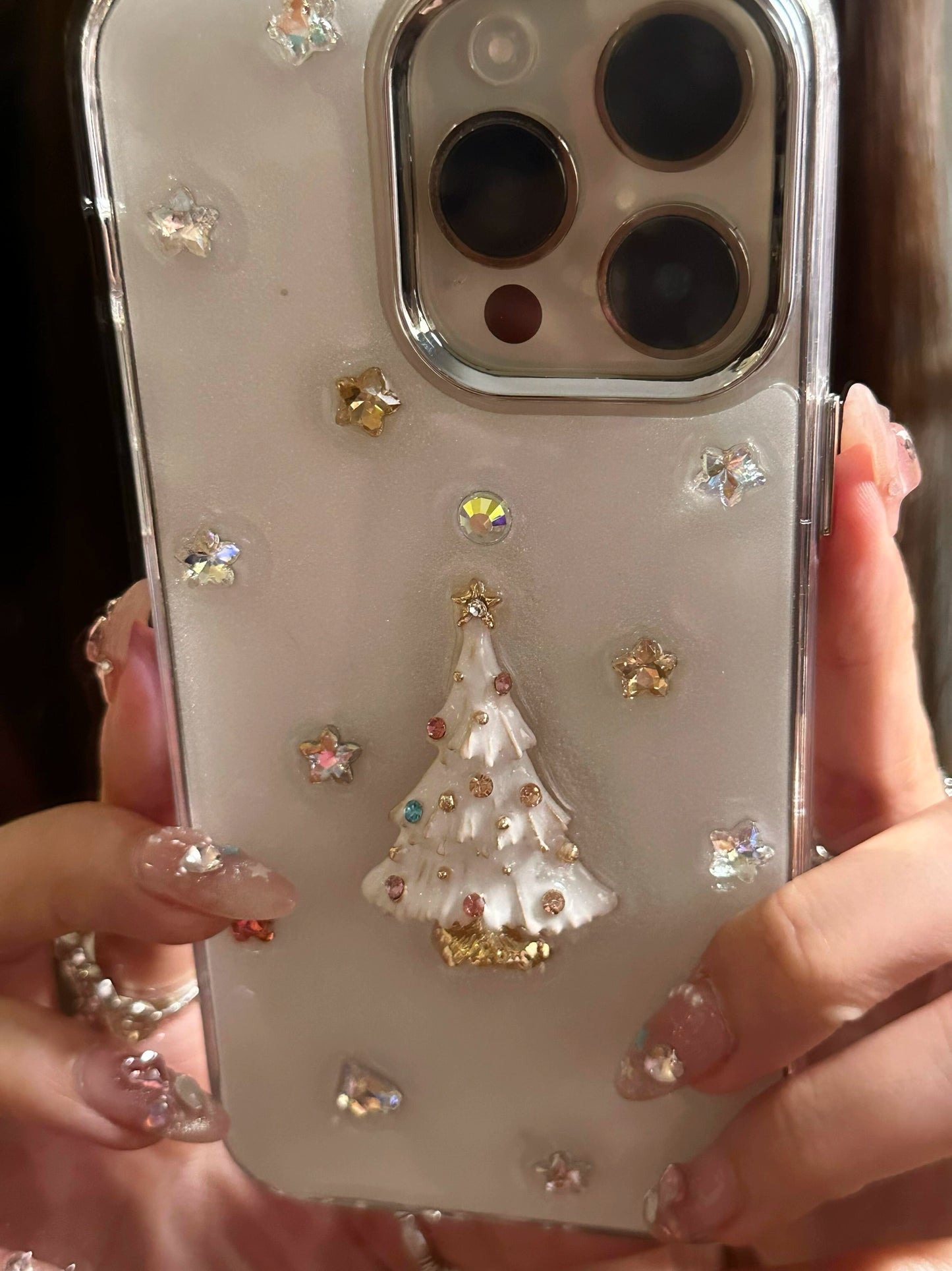 Epoxy Three-dimensional Star Christmas Tree Aesthetics Cute Mobile Phone Case Suitable for iPhone16 iPhone15 iPhone14 iPhone13