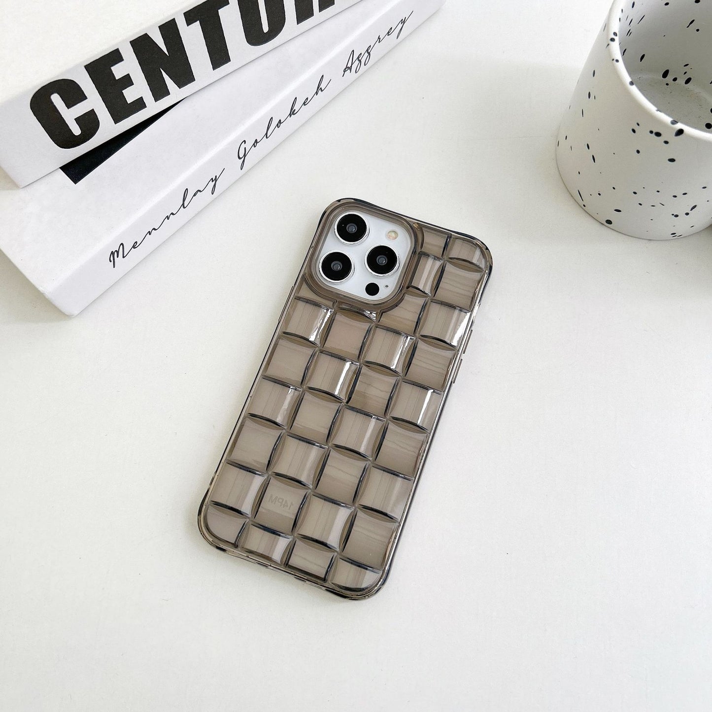 Three-dimensional Rubik's Cube Block Woven Transparent Army Green Mobile Phone Case Suitable for iPhone16 iPhone15 iPhone14 iPhone13