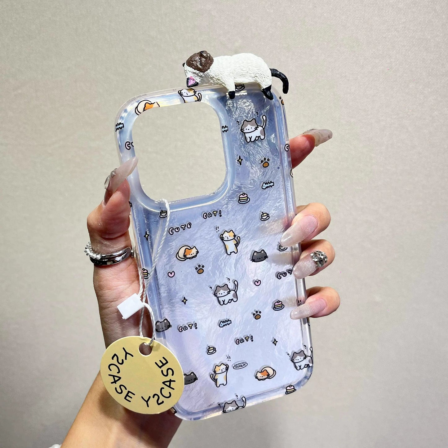 Full Screen Cat Tinfoil Pattern Cartoon Funny Three-dimensional Cat Cute Phone Case Suitable for iPhone16 iPhone15 iPhone14 iPhone13