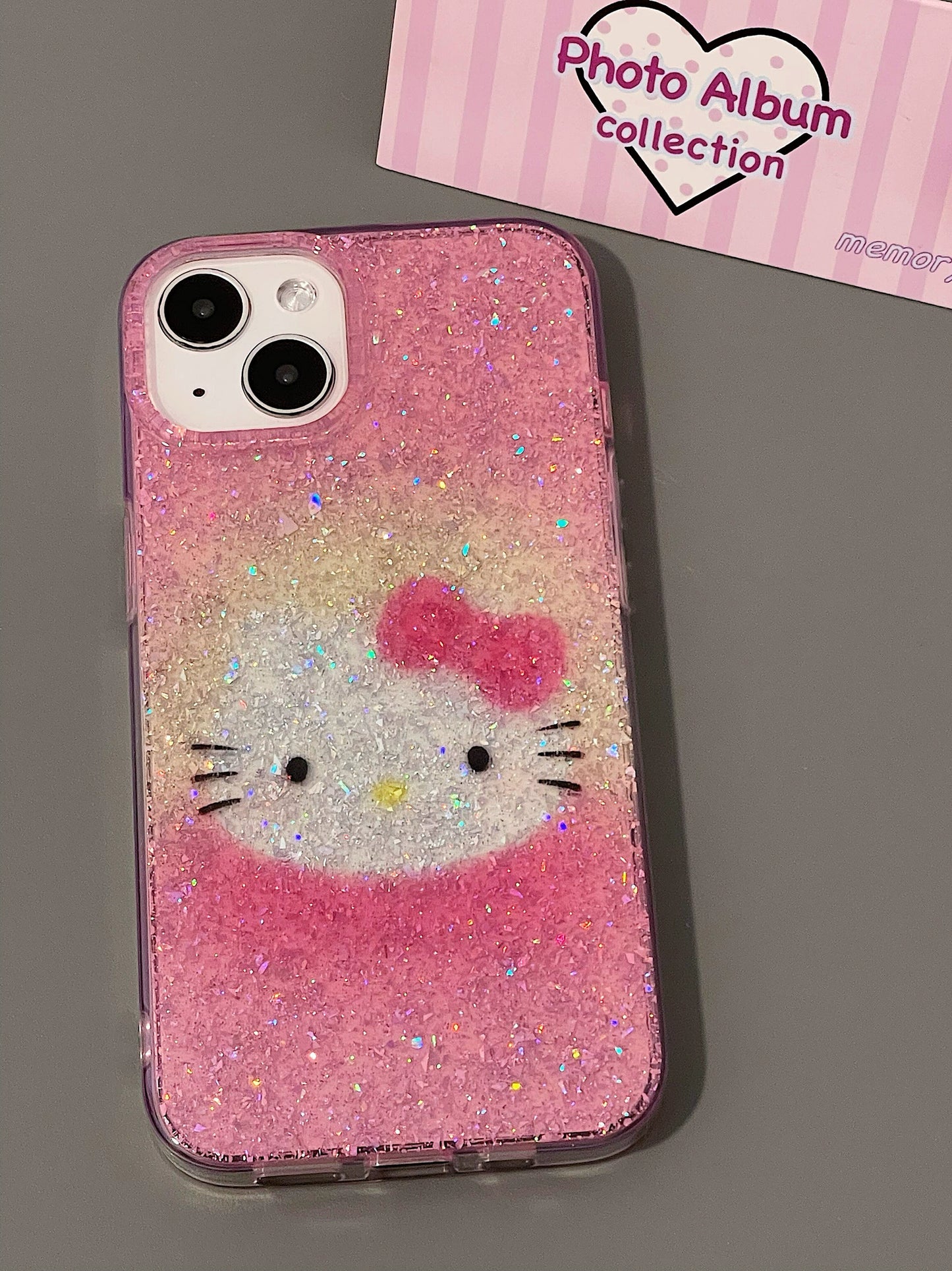 Glitter Gradual Change Pink Kitten Double Aesthetic Phone Case Girl Phone Case Suitable for iPhone16 iPhone15 iPhone14 iPhone13