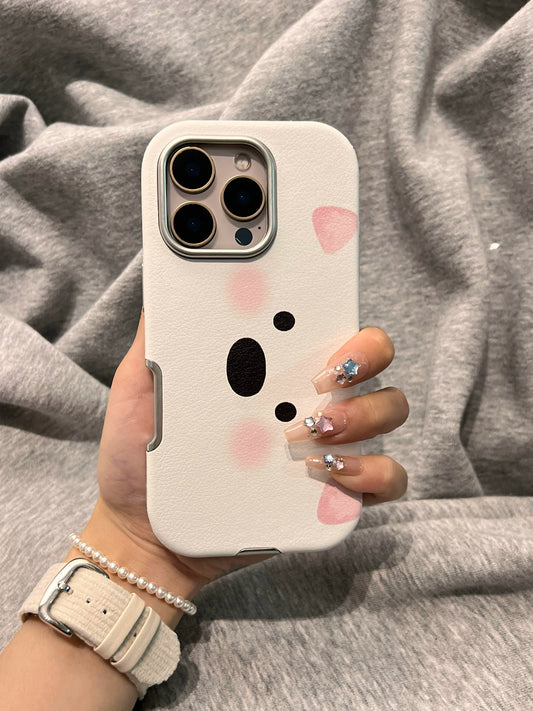 White Leather Pattern Puppy Expression Cute Phone Case Suitable for iPhone16 iPhone15 iPhone14 iPhone13