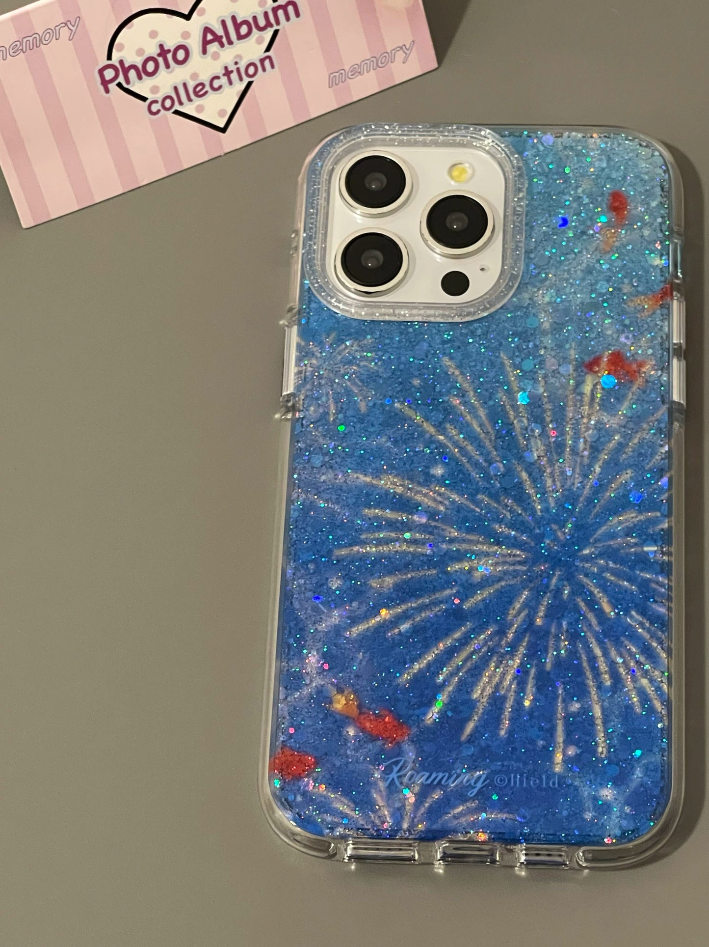 Blue Glitter Fireworks Koi Aesthetic Mobile Phone Case Suitable for iPhone16 iPhone15 iPhone14 iPhone13