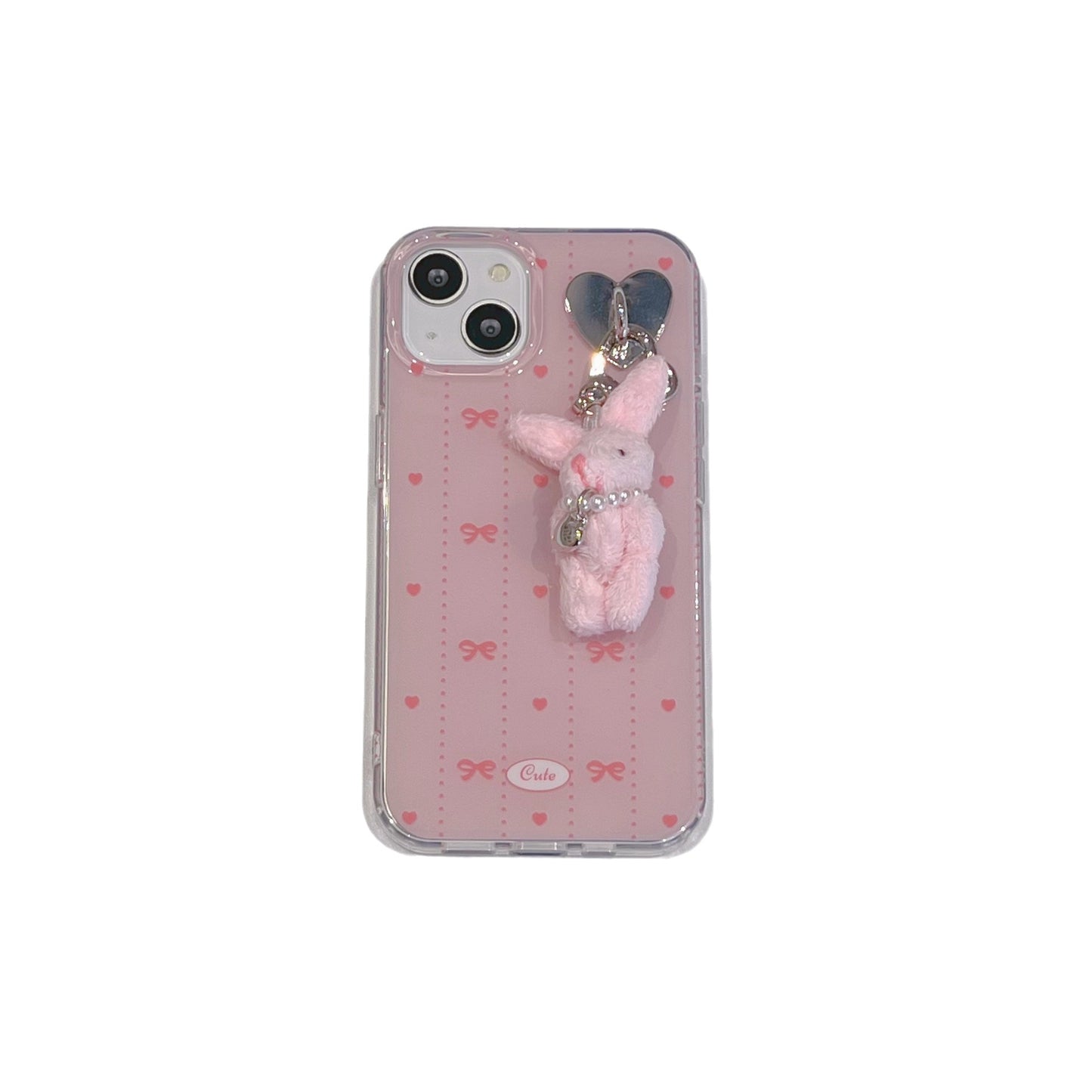 Double-layer Printed Striped Bow Fan Rabbit Pendant Aesthetic Mobile Phone Case Coquette Phone Case Suitable for iPhone16 iPhone15 iPhone14 iPhone13