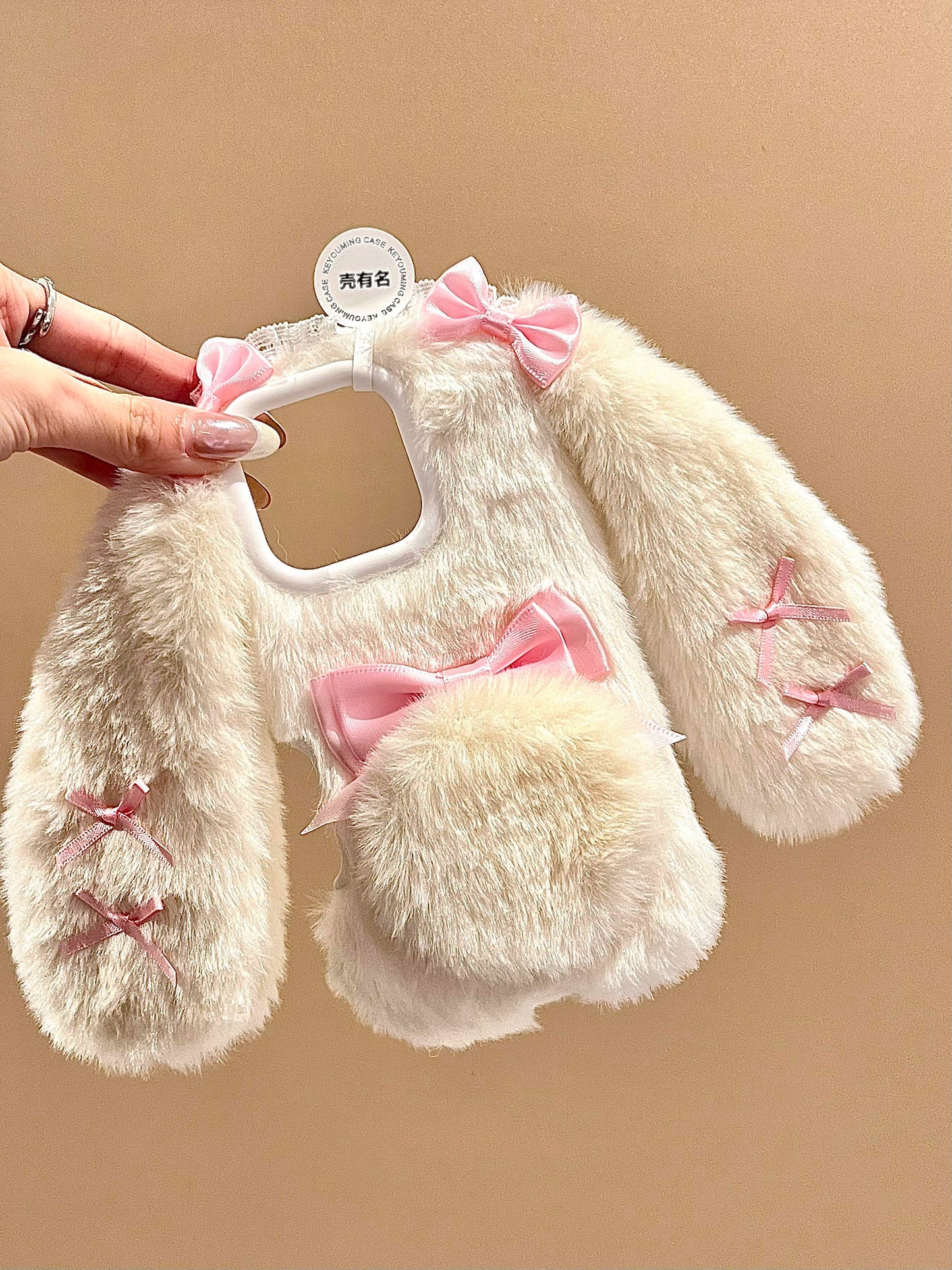 Cute Plush Big-eared Rabbit Three-dimensional Bow Phone Case Suitable for iPhone16 iPhone15 iPhone14 iPhone13