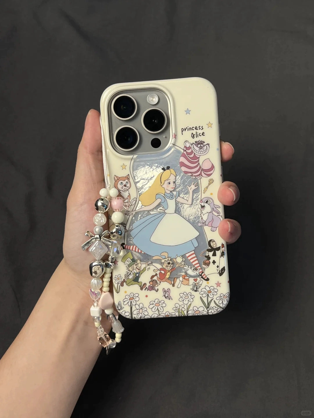 Vintage Cute Fairy Tale Blonde Princess Pocket Watch Mr. Rabbit Mobile Phone Case with Mobile Phone Chain Pendant Suitable for iPhone16 iPhone15 iPhone14 iPhone13