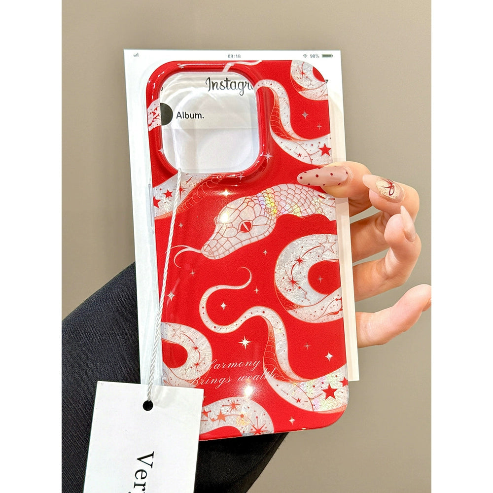 Chinese Style Tinfoil Pattern Red and Black Python Aesthetic Mobile Phone Case Suitable for iPhone16 iPhone15 iPhone14 iPhone13