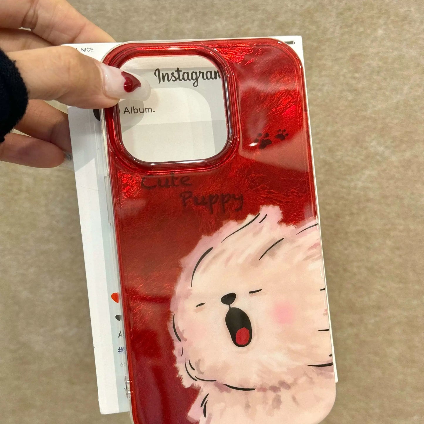 Red Tinfoil Pattern Cartoon Scribble Oil Painting Dog Cute Phone Case Suitable for iPhone16 iPhone15 iPhone14 iPhone13