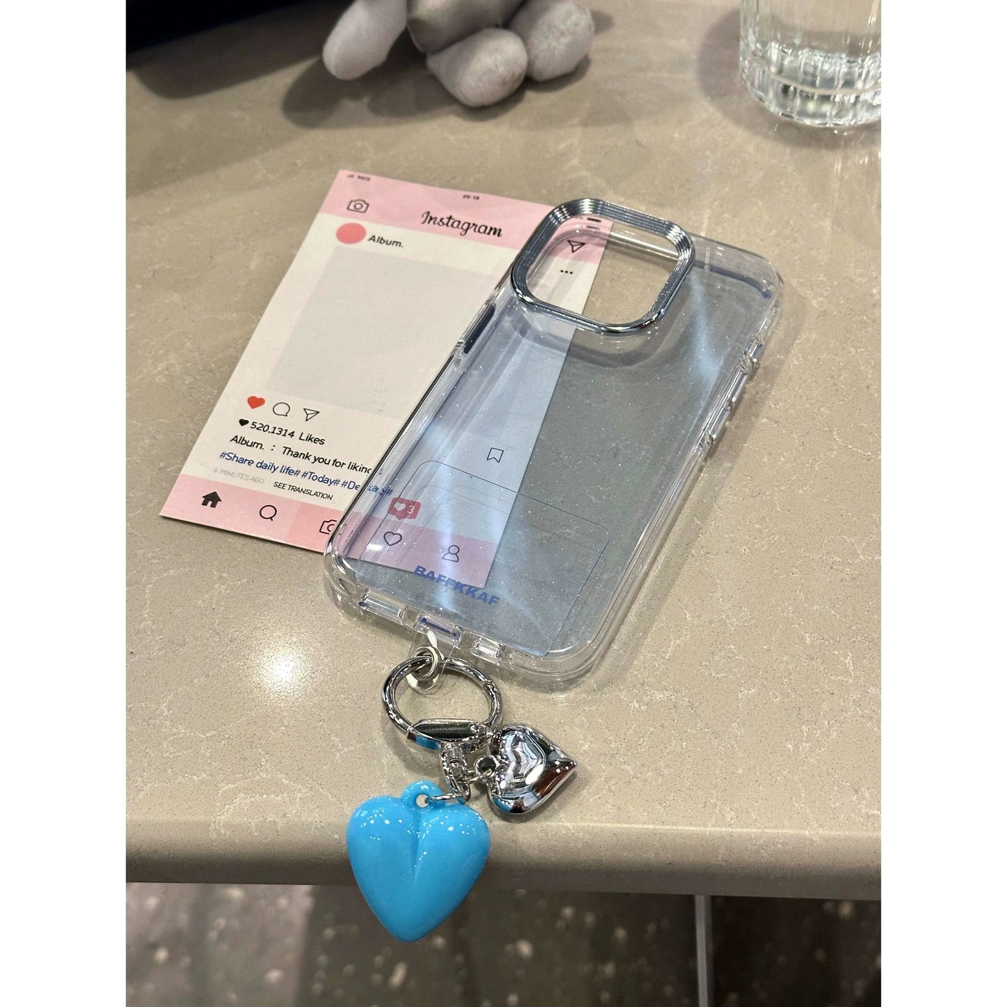 Transparent Glitter Love Pendant Transparent Aesthetic Mobile Phone Case Suitable for iPhone16 iPhone15 iPhone14 iPhone13