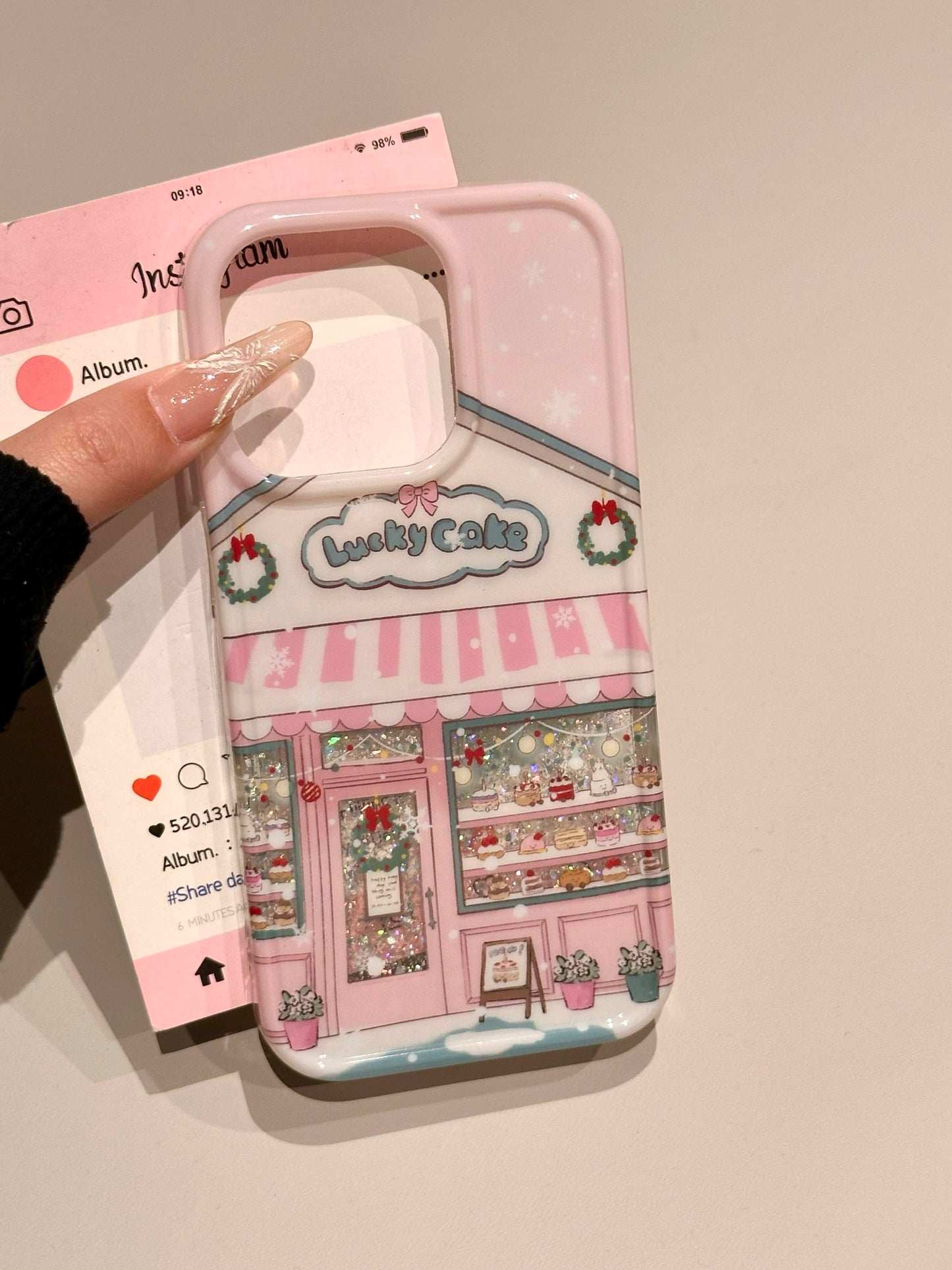 Cute Pink Bottom Lights Dessert Hut Glitter Aesthetic Phone Case Suitable for iPhone16 iPhone15 iPhone14 iPhone13