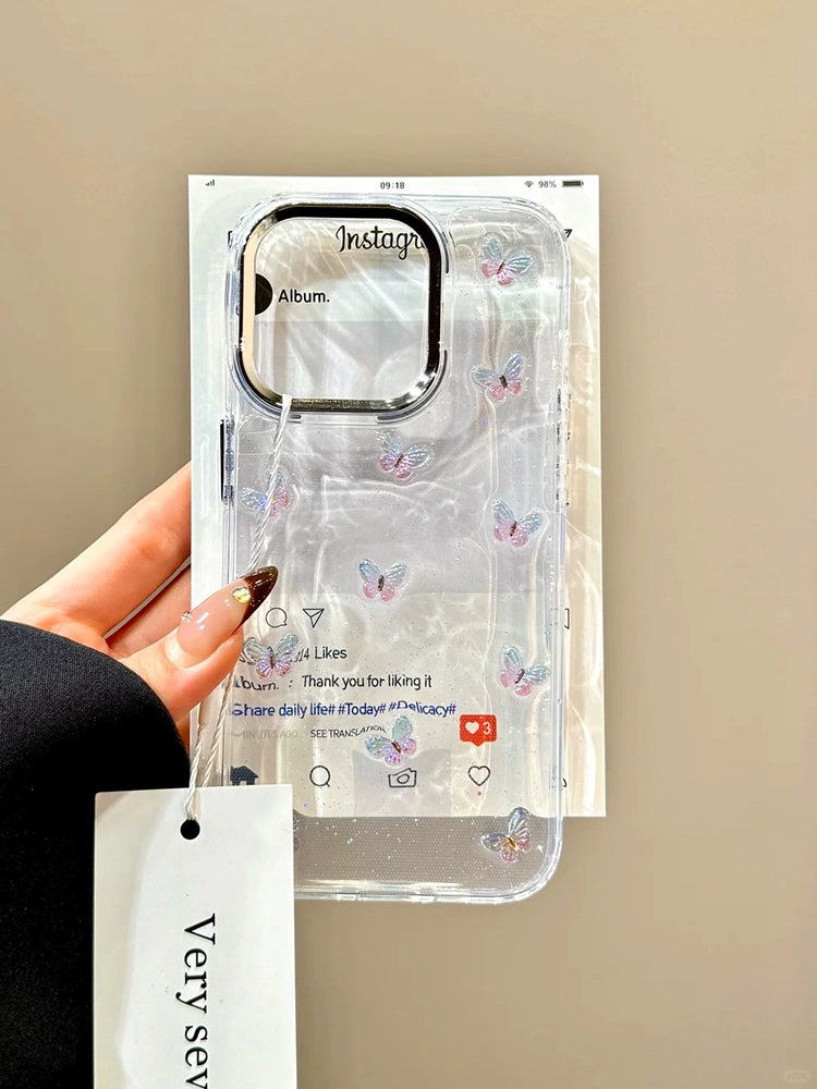 Atmospheric Epoxy Transparent Butterfly Dream Aesthetic Mobile Phone Case Suitable for iPhone16 iPhone15 iPhone14 iPhone13