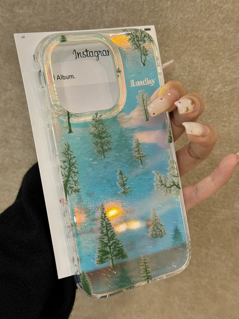 Pine Glitter Blue Translucent Dream Clear Aesthetic Phone Case Suitable for iPhone16 iPhone15 iPhone14 iPhone13