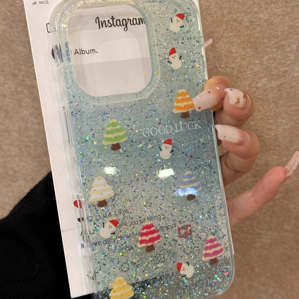 Translucent Christmas Tree Rabbit Glitter Aesthetic Cute Phone Case Suitable for iPhone16 iPhone15 iPhone14 iPhone13