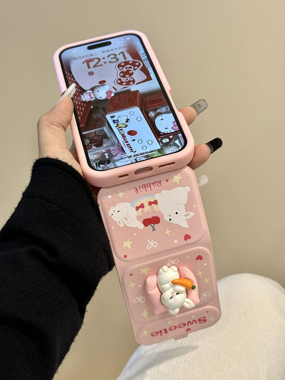 Star Three-dimensional Rabbit Cat Cute Flip Foldable Support Mobile Phone Case Suitable for iPhone16 iPhone15 iPhone14 iPhone13