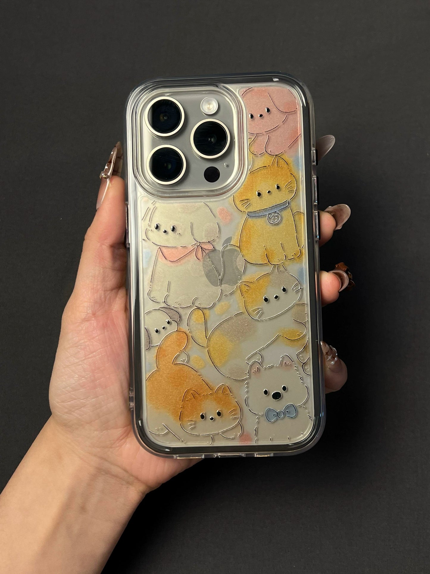 Translucent Graffiti Cat Dog Cute Phone Case Suitable for iPhone16 iPhone15 iPhone14 iPhone13