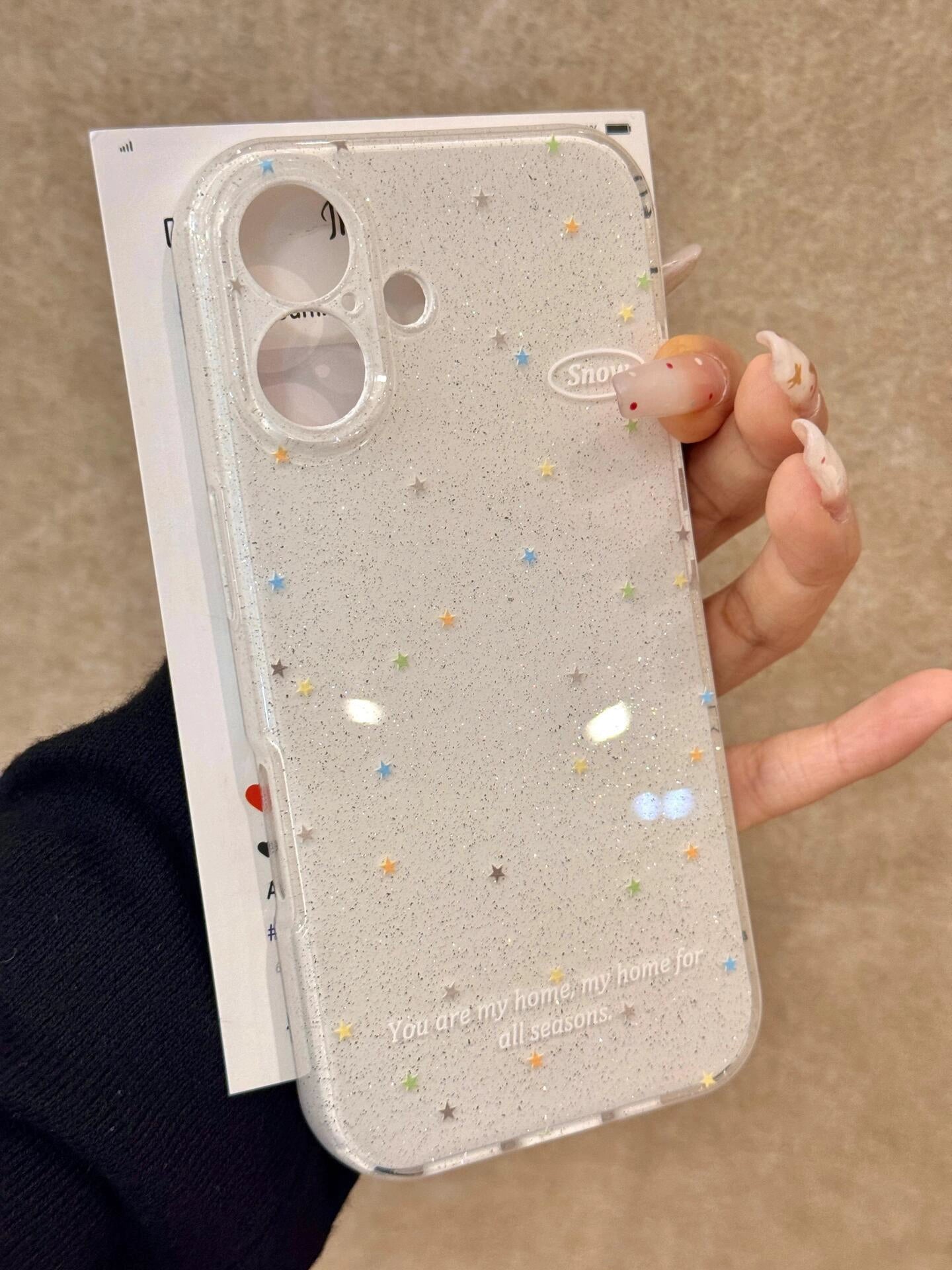 Glitter Pink Stars White Background Sweet Clean Aesthetic Phone Case Suitable for iPhone16 iPhone15 iPhone14 iPhone13