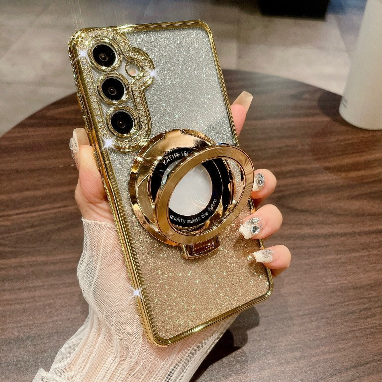 High Quality Glitter Shiny Beautiful Mobile Phone Case Magnetic Suction Bracket Rhinestone Gradual Change Glitter SAM A Series A15/A25/A35/A55/S24ultra