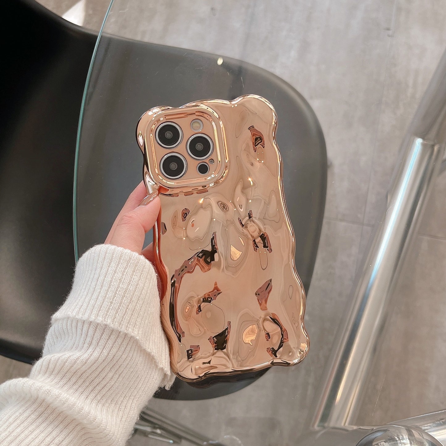 Electroplating Solid Color Concave-convex Wavy Pattern Three-dimensional Aesthetic Mobile Phone Case Suitable for iPhone16 iPhone15 iPhone14 iPhone13