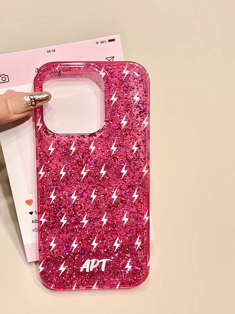 Sequin Double Girl Heart Foundation Lightning Aesthetic Phone Case Suitable for iPhone16 iPhone15 iPhone14 iPhone13