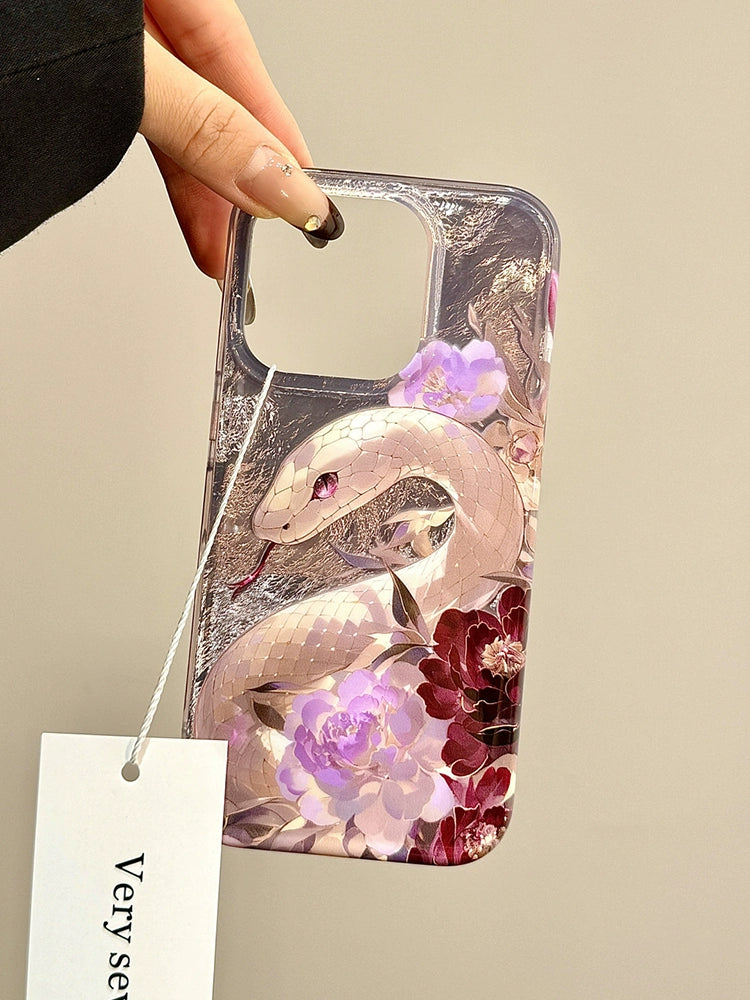 Chinese Style Smudged Purple Flower Python Aesthetic Mobile Phone Case Suitable for iPhone16 iPhone15 iPhone14 iPhone13