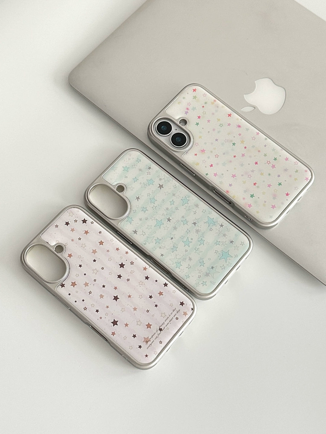 Electroplated Silver Frame Star Element Series Cute Aesthetic Mobile Phone Case Suitable for iPhone16 iPhone15 iPhone14 iPhone13