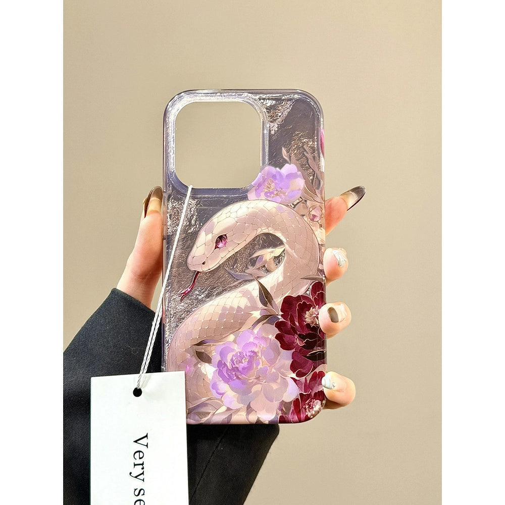 Chinese Style Smudged Purple Flower Python Aesthetic Mobile Phone Case Suitable for iPhone16 iPhone15 iPhone14 iPhone13