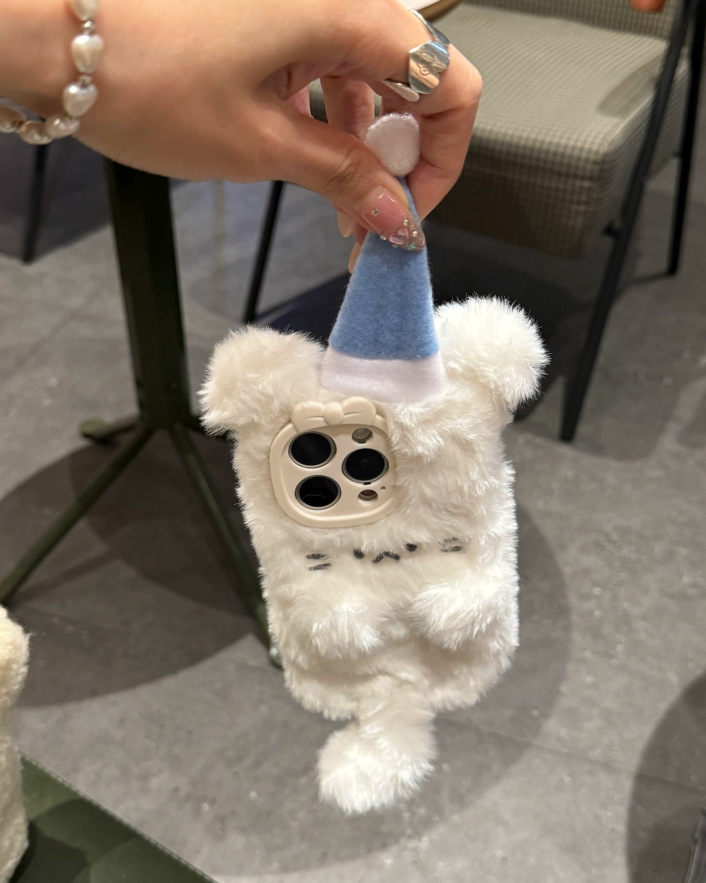 Plush Nightcap Kitten White Plush Doll Cute Phone Case Sweet Soft Girl Phone Case Suitable for iPhone16 iPhone15 iPhone14 iPhone13