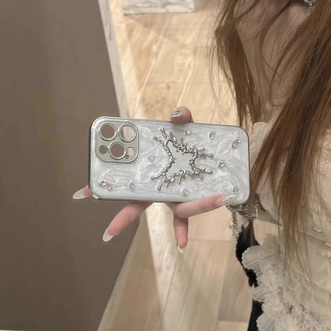 Electroplated Diamond-encrusted Butterfly Star Cat Mirror Silver Aesthetic Phone Case Suitable for iPhone16 iPhone15 iPhone14 iPhone13