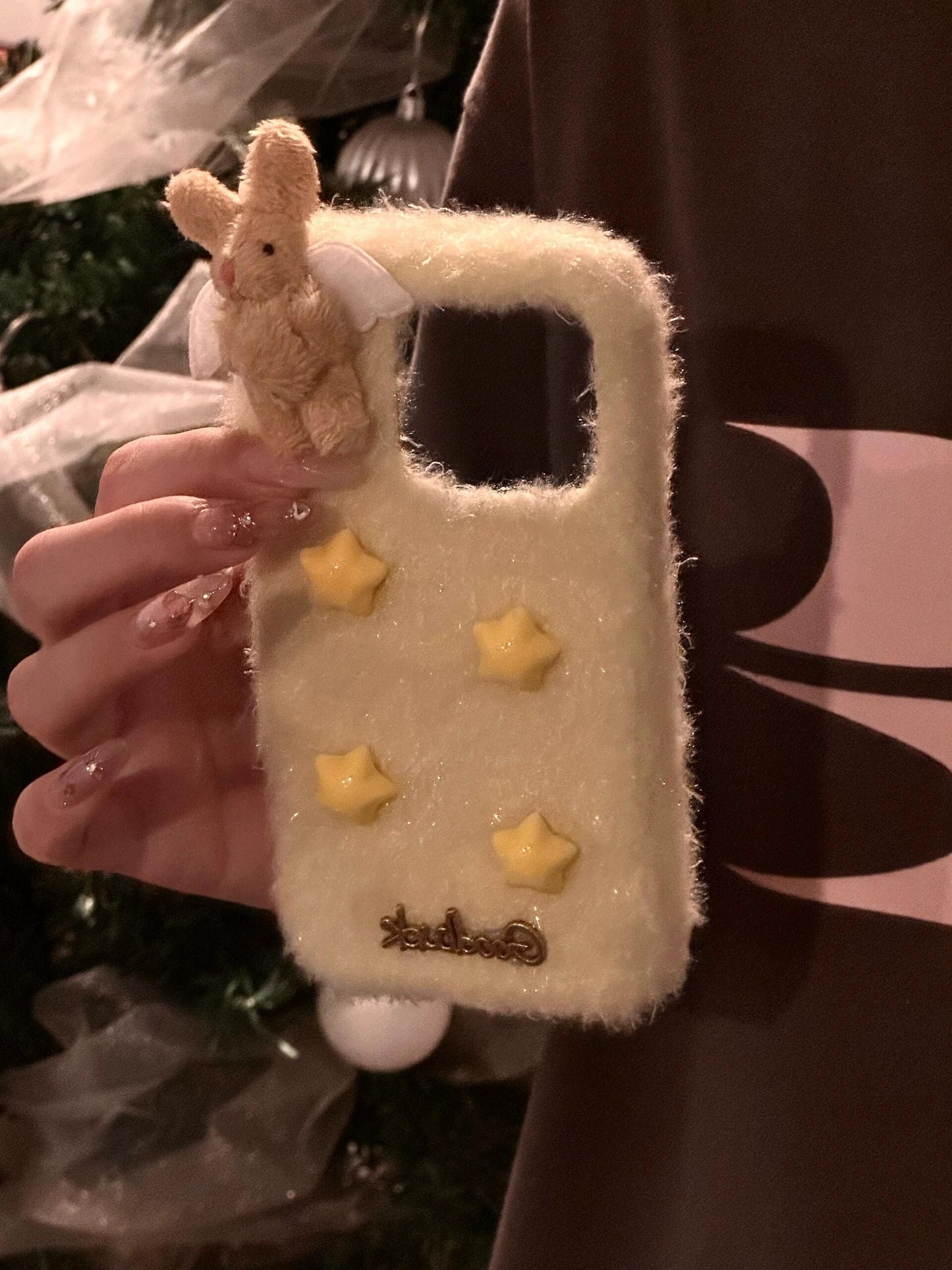 Cute Yellow Plush Three-dimensional Star Wings Rabbit Aesthetic Phone Case Suitable for iPhone16 iPhone15 iPhone14 iPhone13