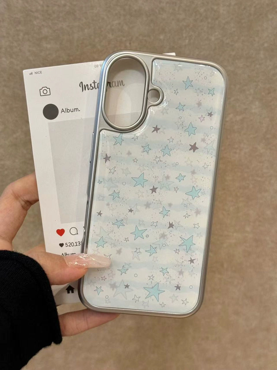 Cute and Sweet Phone Case with Full Screen Blue Star Atmosphere Suitable for iPhone16 iPhone15 iPhone14 iPhone13