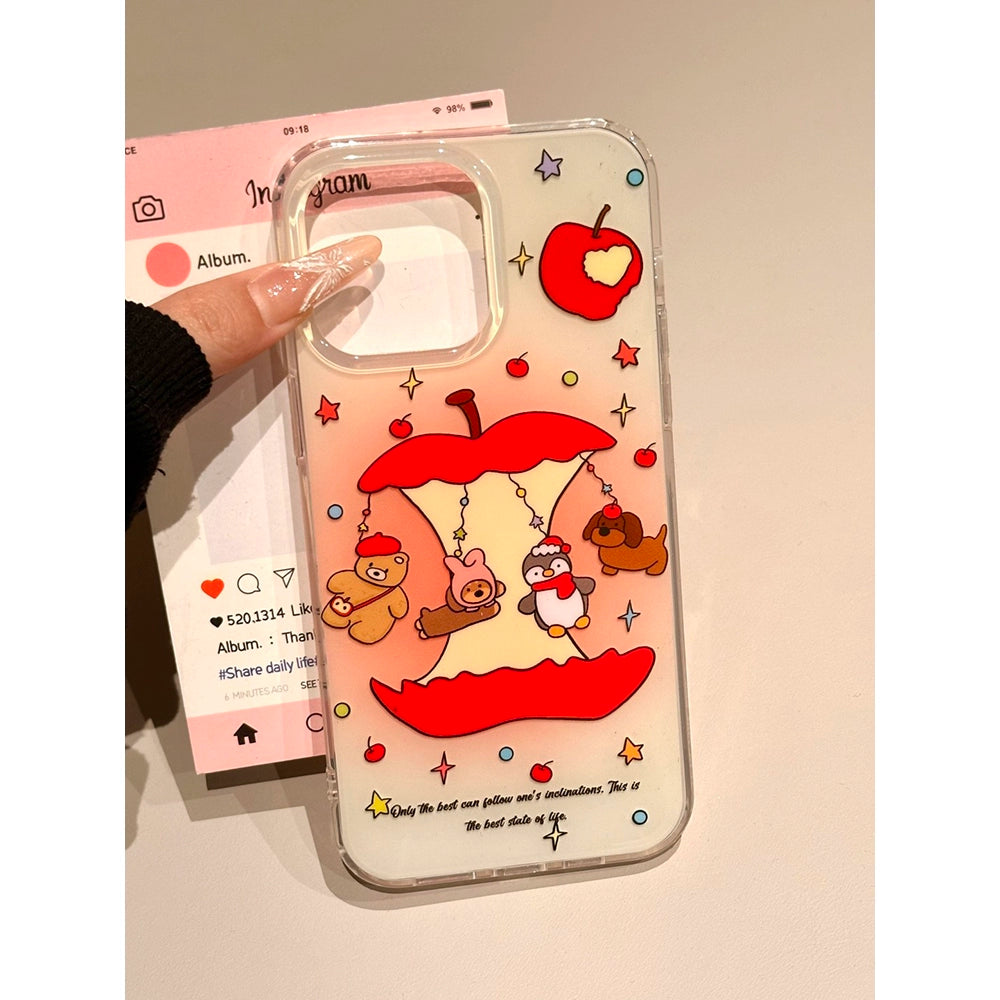 Cute Apple Carousel Small Animal Cute Phone Case Suitable for iPhone16 iPhone15 iPhone14 iPhone13