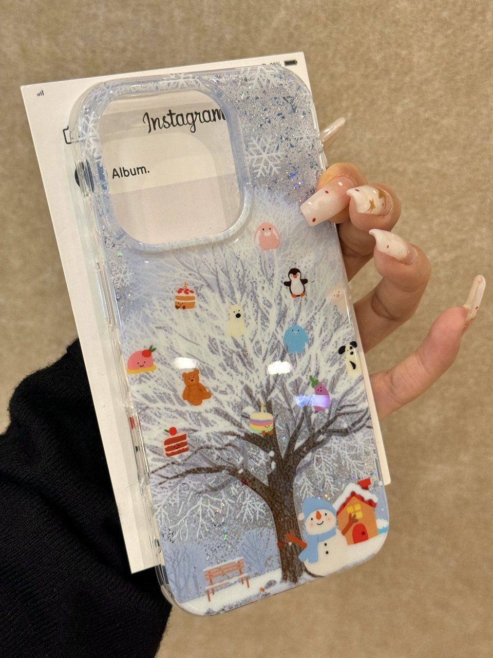 Winter Snow Scene Snow Tree Penguin Snowman Cute Little Animal Aesthetics Mobile Phone Case with Mobile Phone Chain Pendant Suitable for iPhone16 iPhone15 iPhone14 iPhone13