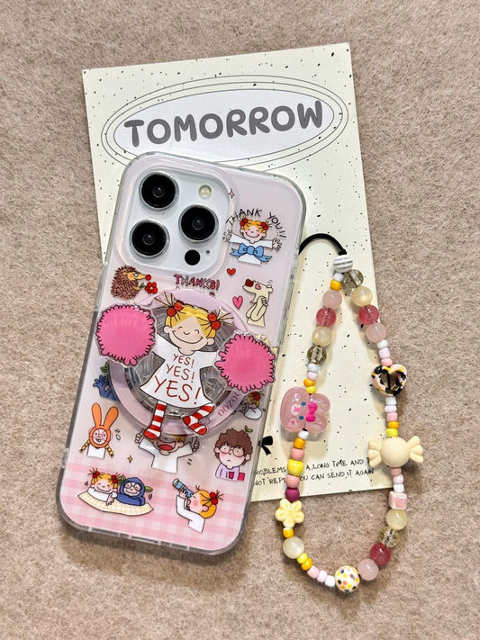 Girl Rotating Handkerchief Magnetic Suction Holder Cute Phone Case Suitable for iPhone16 iPhone15 iPhone14 iPhone13 with Phone Chain