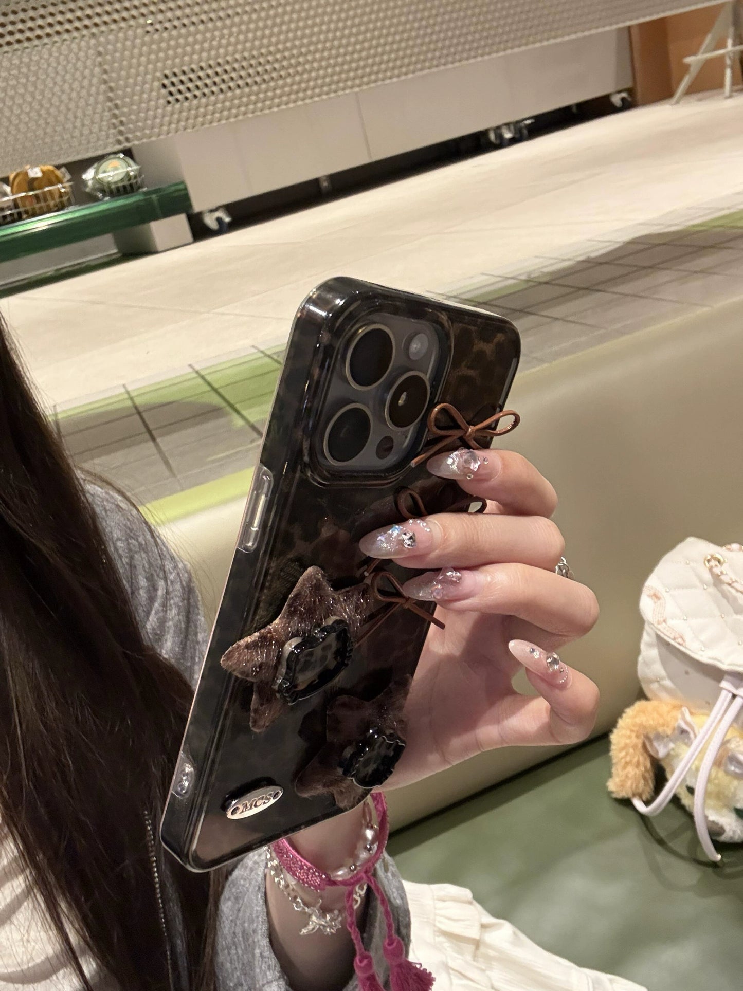 Leopard Print Laser Bow Star Cat Aesthetic Mobile Phone Case Suitable for iPhone16 iPhone15 iPhone14 iPhone13