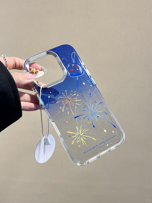 Electroplating Gradual Change Color Fireworks Translucent Aesthetic Phone Case Suitable for iPhone16 iPhone15 iPhone14 iPhone13