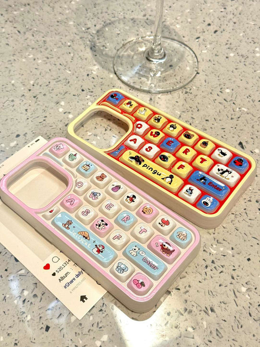 Cute Puppy Penguin Three-dimensional Keyboard Fun Aesthetics Mobile Phone Case Suitable for iPhone16 iPhone15 iPhone14 iPhone13