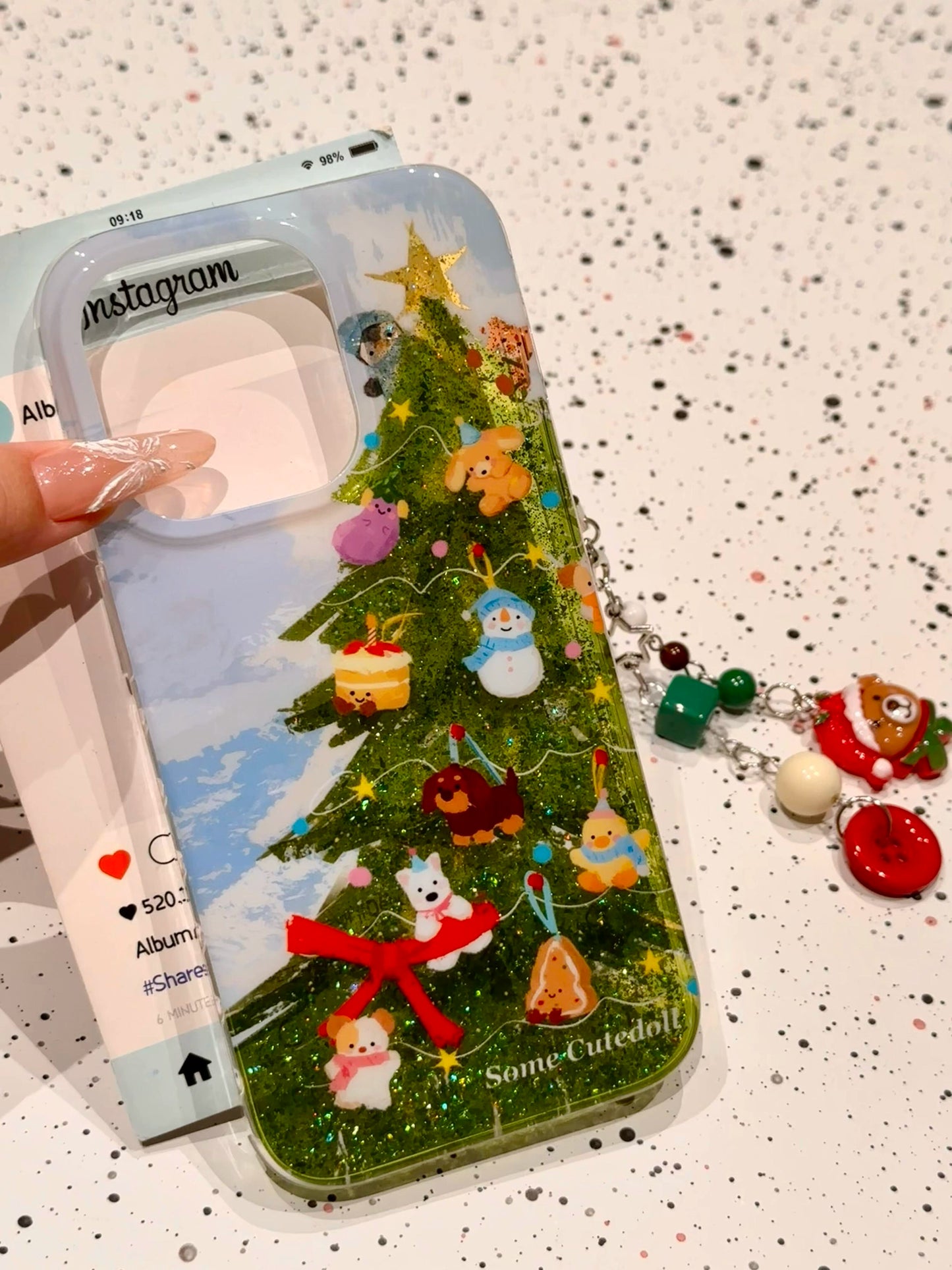 Doll Christmas Tree Cute Aesthetic Phone Case Suitable for iPhone16 iPhone15 iPhone14 iPhone13 with Phone Chain Pendant