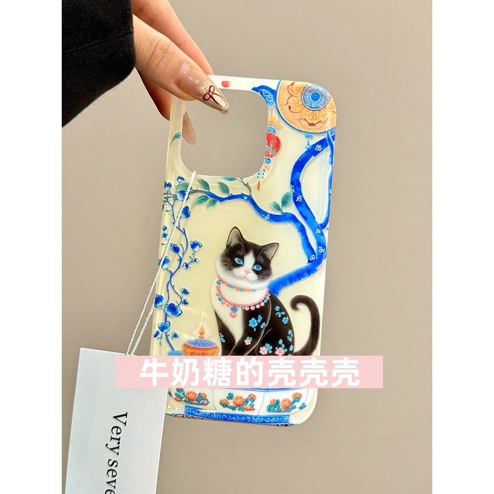 Ragdoll Cat Blue Branch Porcelain Cute Aesthetic Mobile Phone Case Suitable for iPhone16 iPhone15 iPhone14 iPhone13