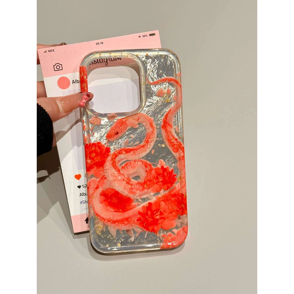 Cloud Lotus Splash Ink Snake Aesthetic Mobile Phone Case Coquette Phone Case Suitable for iPhone16 iPhone15 iPhone14 iPhone13