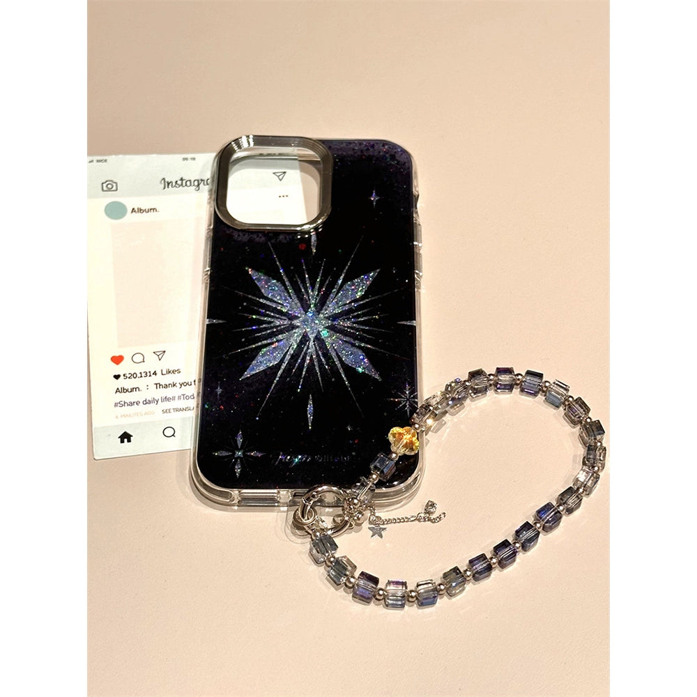 Black Background Glitter Blue Snowflake Aesthetic Mobile Phone Case Suitable for iPhone16 iPhone15 iPhone14 iPhone13