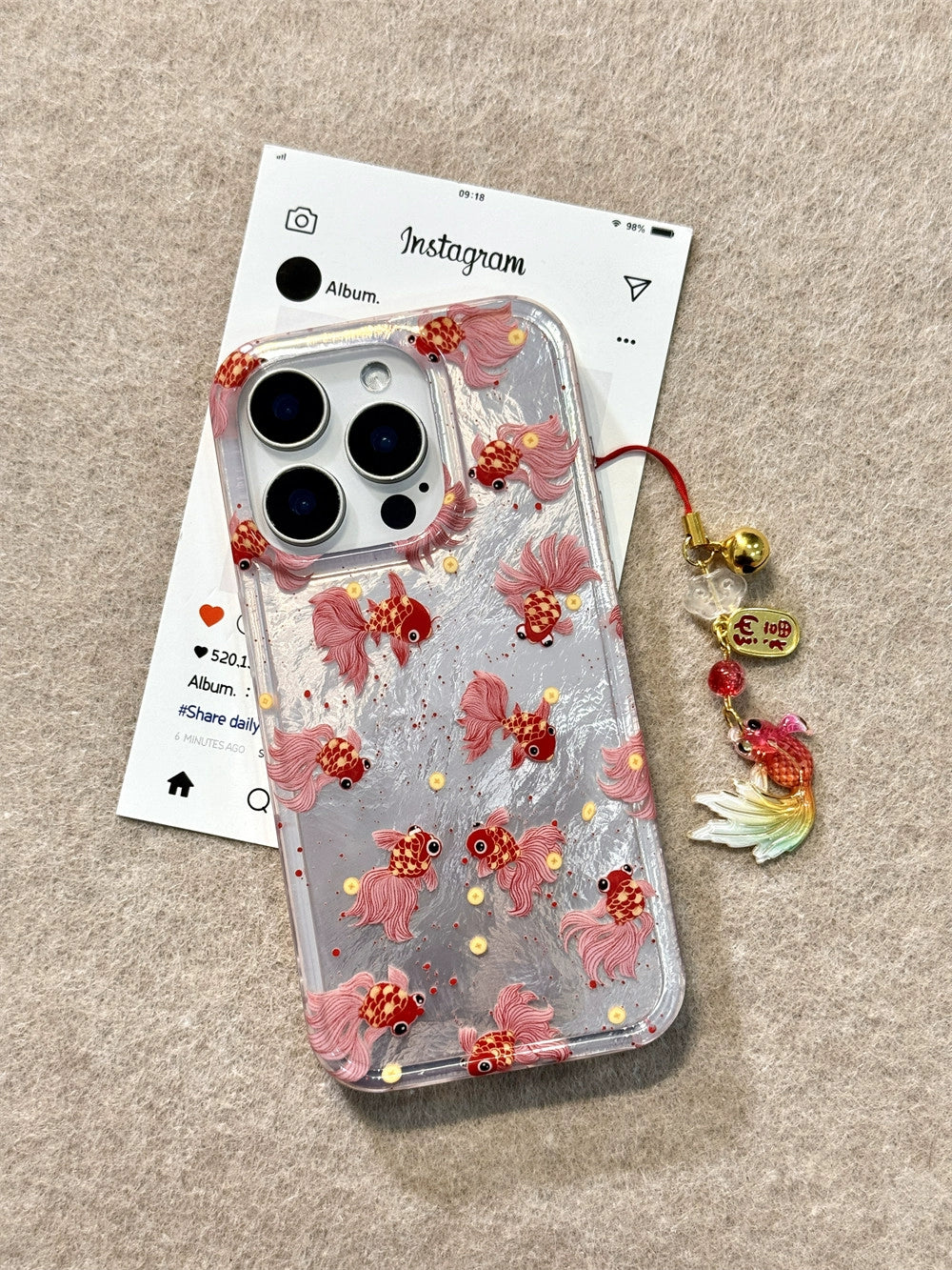 Red Koi Phone Case with Bracket Suitable for iPhone16 iPhone15 iPhone14 iPhone13