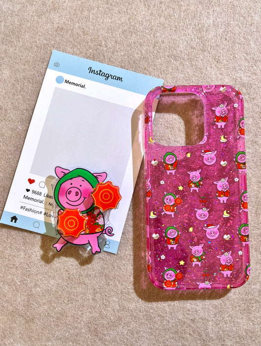 Pink Pig with Bracket Mobile Phone Case Suitable for iPhone16 iPhone15 iPhone14 iPhone13