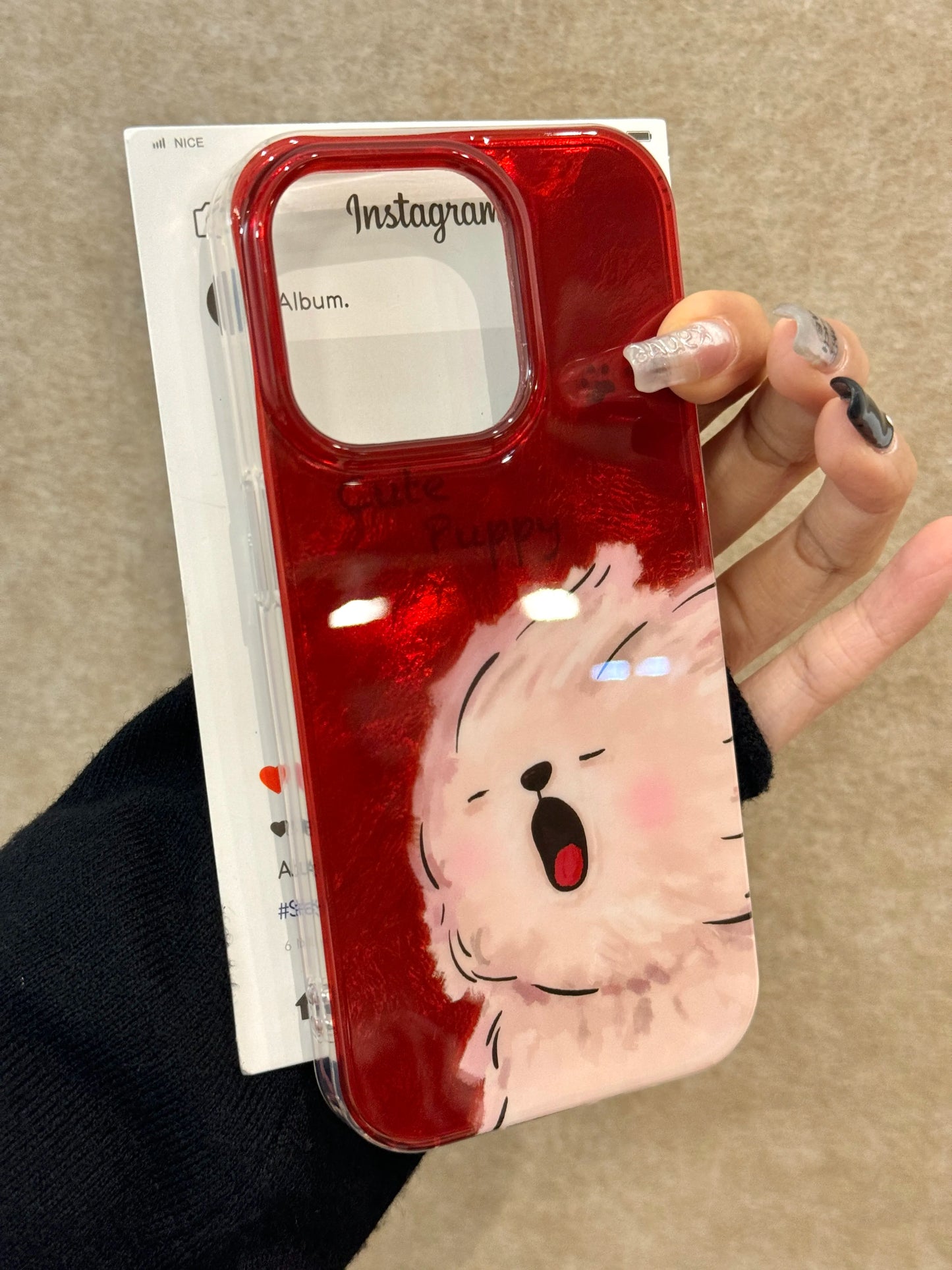 Red Tinfoil Pattern Cartoon Scribble Oil Painting Dog Cute Phone Case Suitable for iPhone16 iPhone15 iPhone14 iPhone13