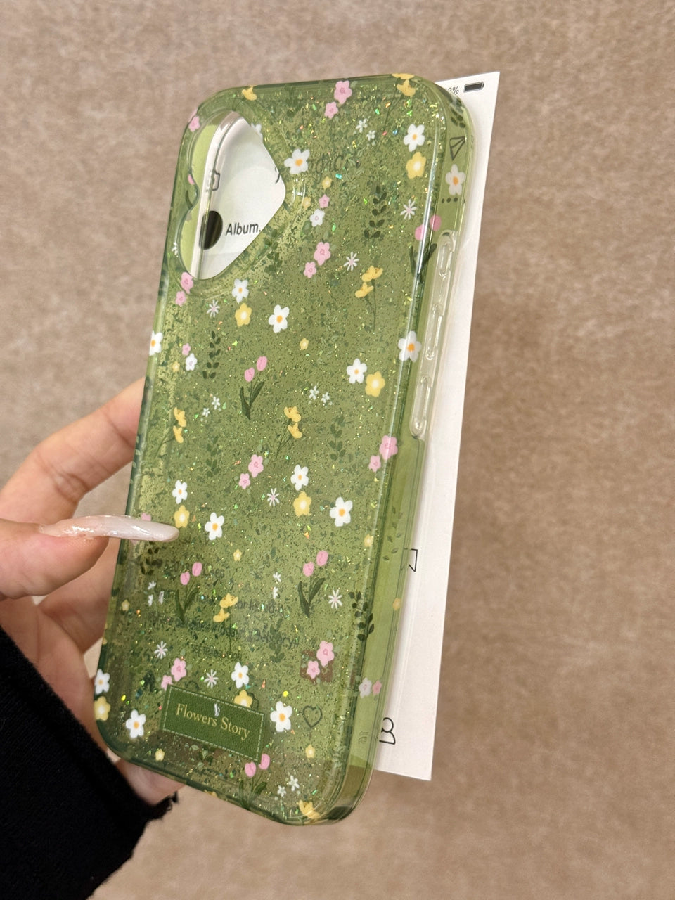 Translucent Green Pastoral Garden Glitter Flower Love Aesthetic Mobile Phone Case Suitable for iPhone16 iPhone15 iPhone14 iPhone13