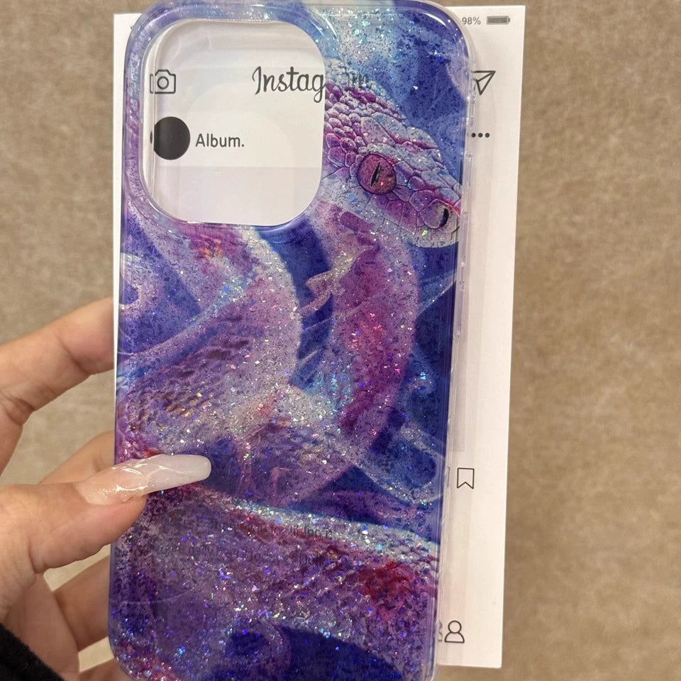 Purple Snake Aesthetic Mobile Phone Case, Suitable for iPhone16promax iPhone15pro iPhone14 iPhone13 Translucent Hard Case Girl Mobile Phone Case