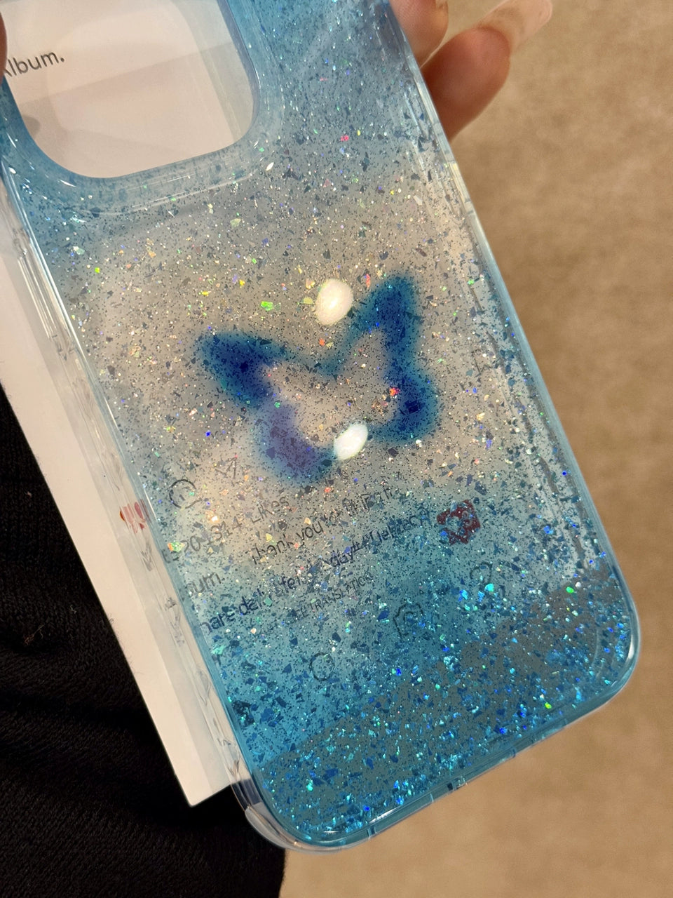 Translucent Blue Glitter Hollow Butterfly Art Aesthetic Phone Case, Soft and Sweet Girl Suitable for iPhone16 iPhone15 iPhone14 iPhone13